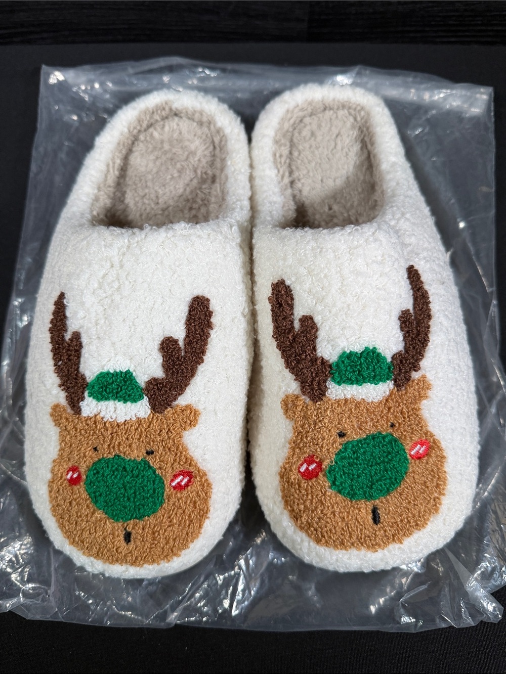 Christmas Reindeer Fuzzy Sherpa Slippers | Women's Size 9-10 Holiday